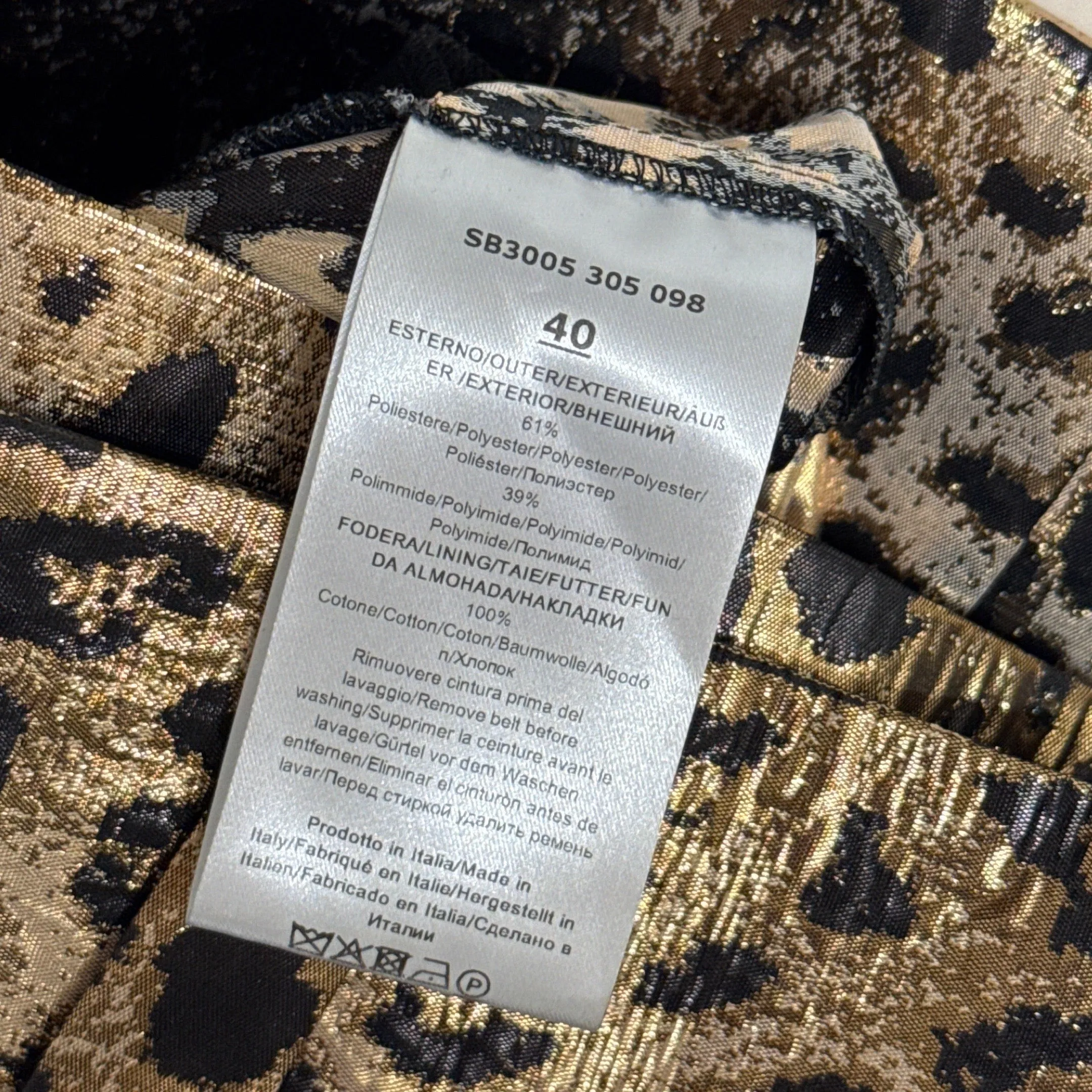 Sara Battaglia Women's Gold and Black Metallic Animal Print Trousers