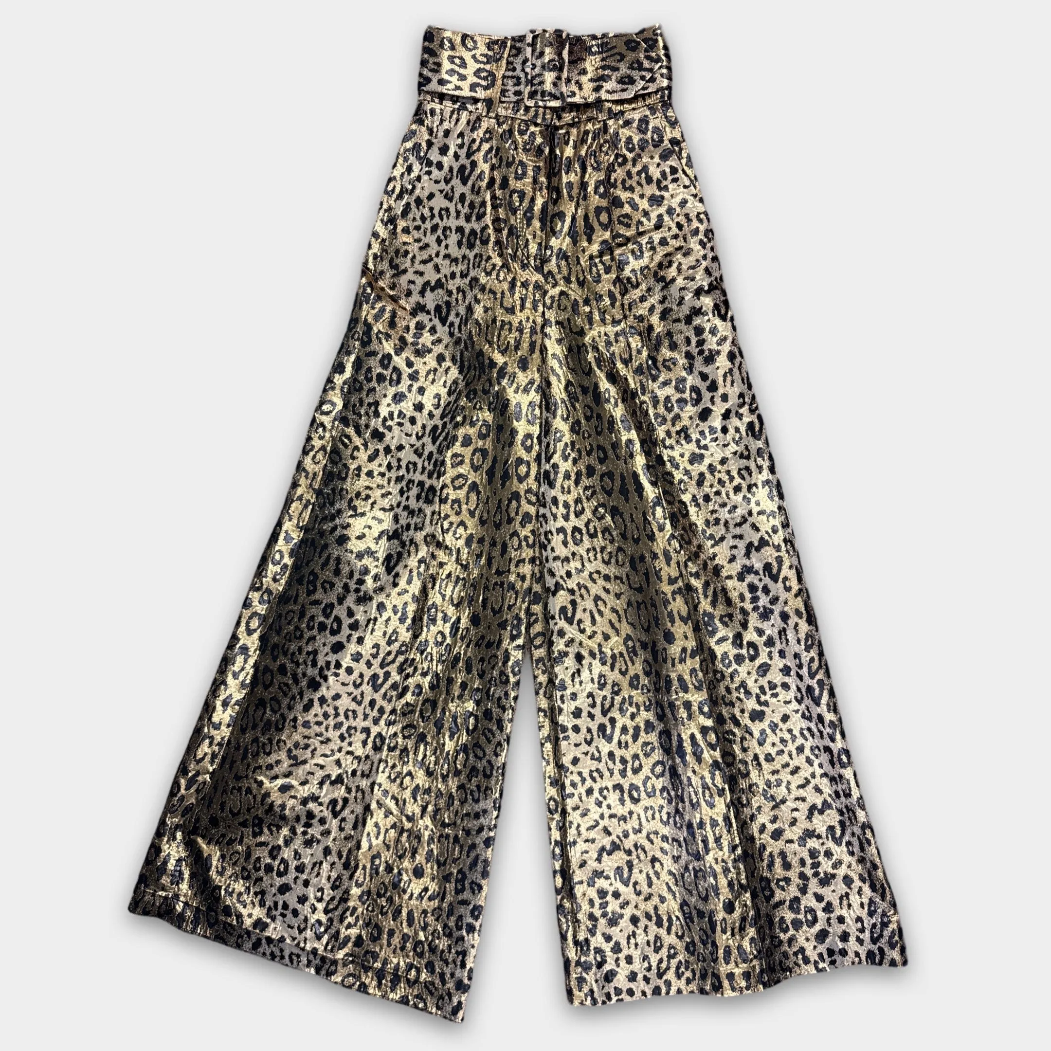 Sara Battaglia Women's Gold and Black Metallic Animal Print Trousers