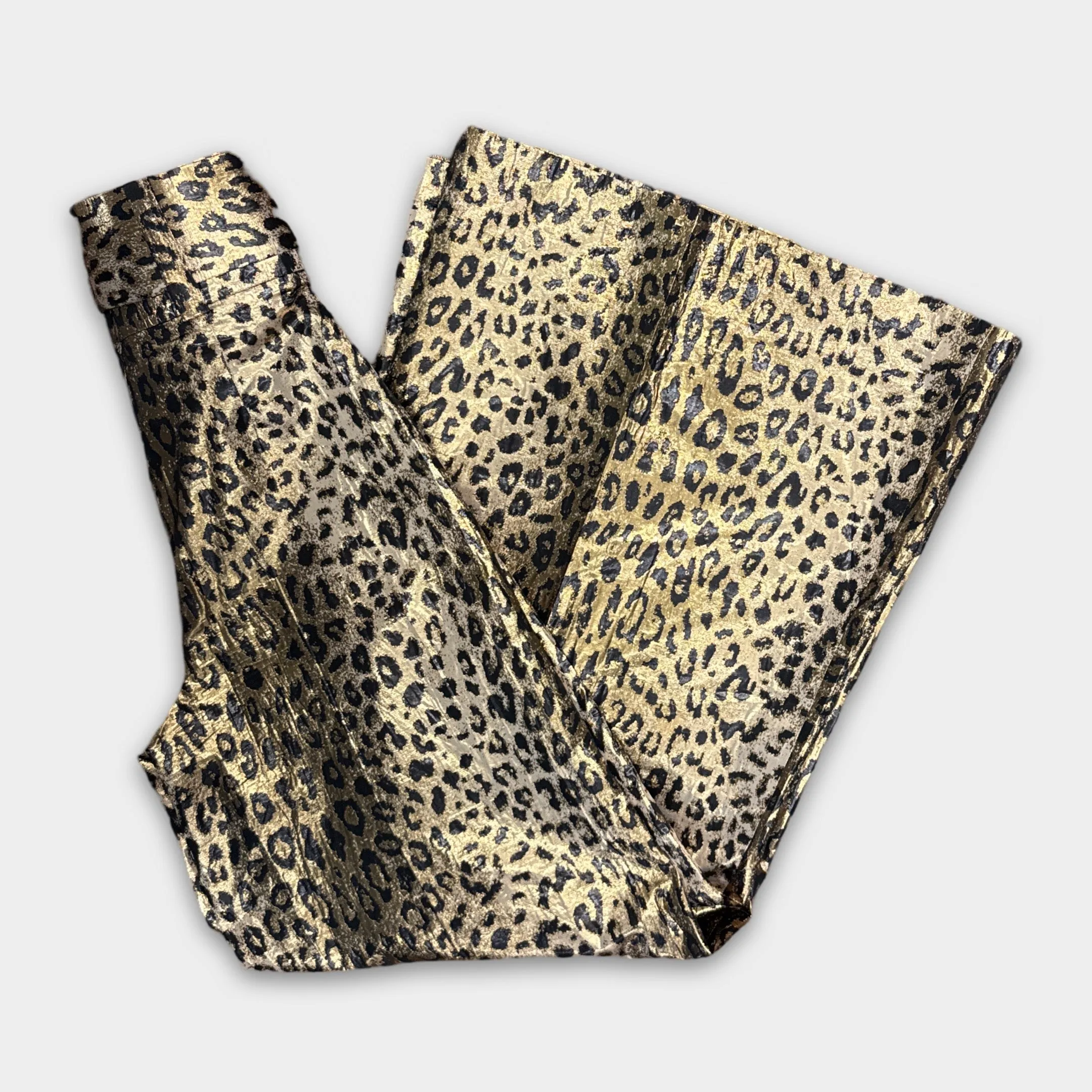 Sara Battaglia Women's Gold and Black Metallic Animal Print Trousers