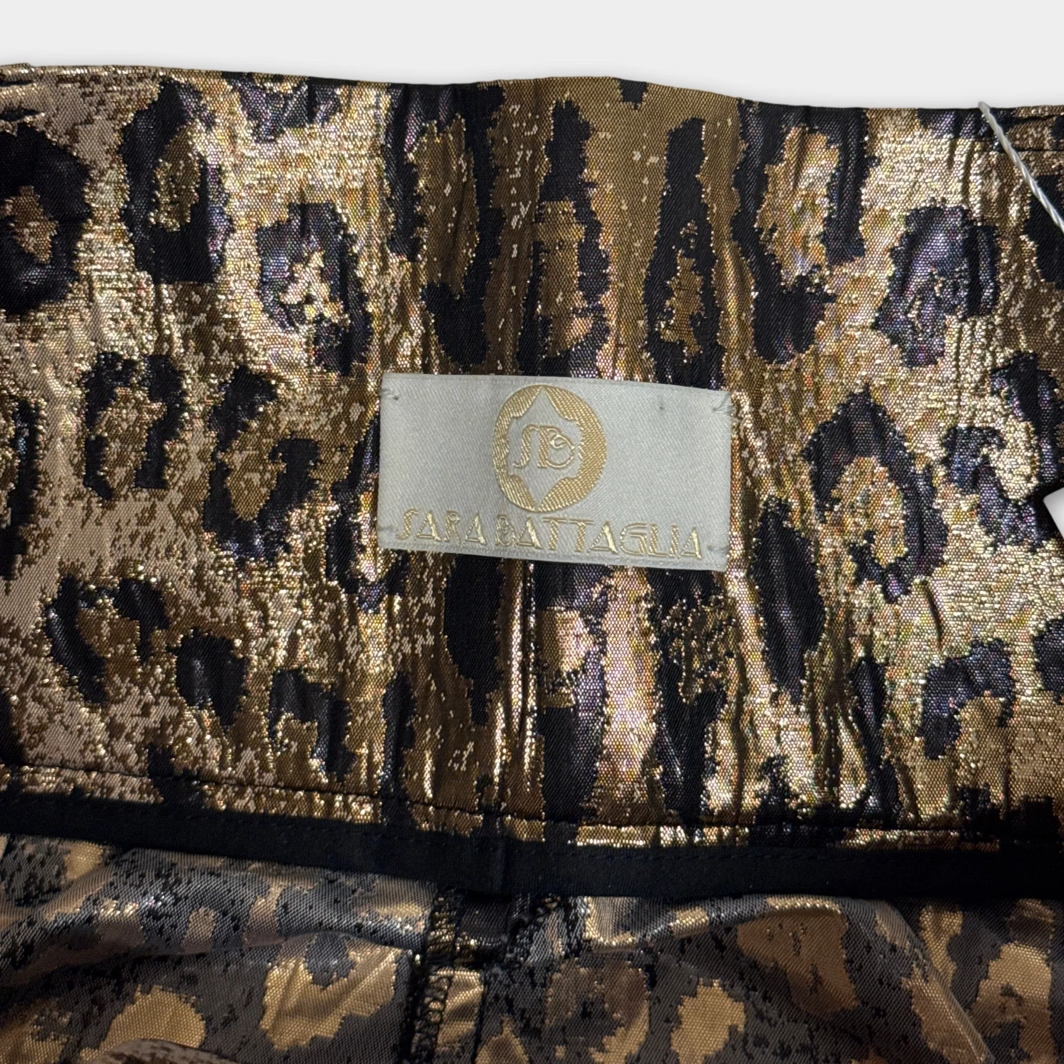 Sara Battaglia Women's Gold and Black Metallic Animal Print Trousers