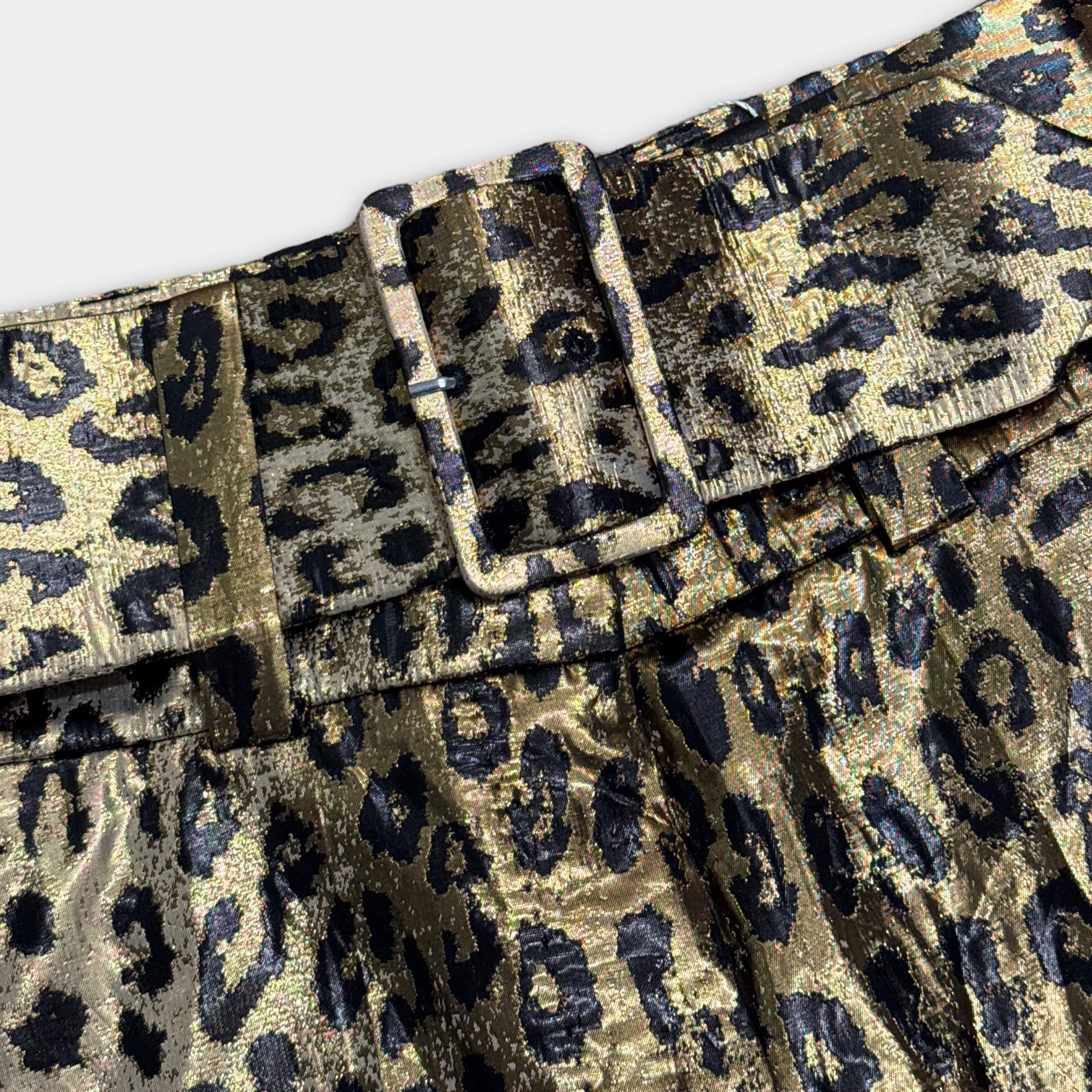 Sara Battaglia Women's Gold and Black Metallic Animal Print Trousers