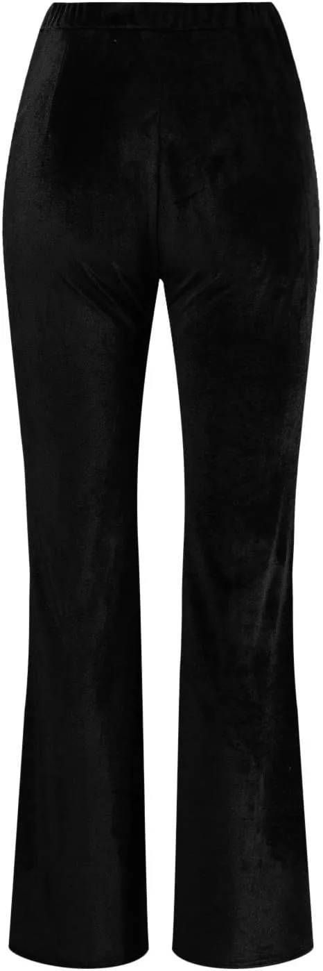 sdbrld Velvet Pants Women High Waisted Wide Leg Flare Elastic Waist Pull On Trousers Sparkle Pants