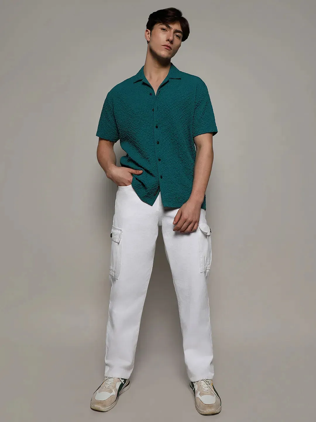 Self-Design Creased Striped Shirt