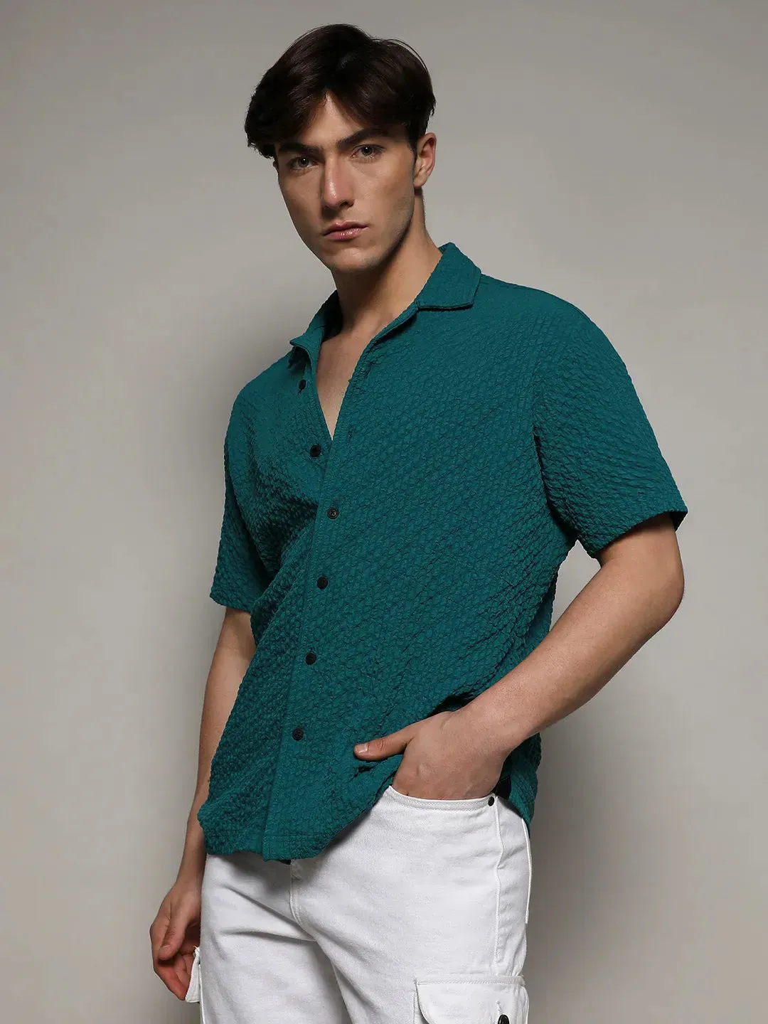 Self-Design Creased Striped Shirt