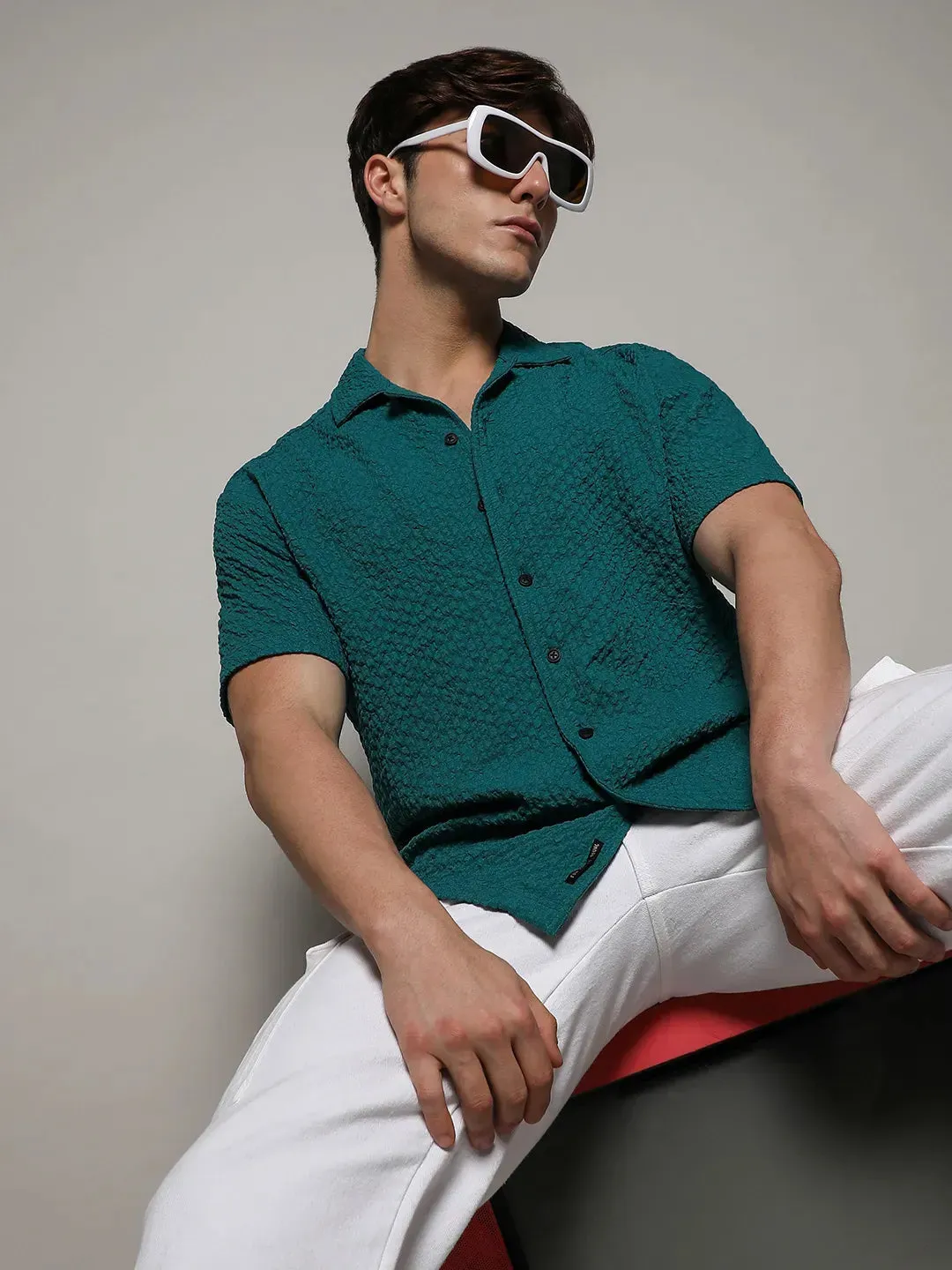 Self-Design Creased Striped Shirt