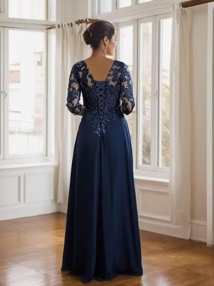 Sequin Mother of The Bride Dresses for Wedding 3/4 Sleeve Chiffon Long Formal Evening Party Dresses for Women