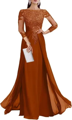 Sequin Mother of The Bride Dresses for Wedding 3/4 Sleeve Chiffon Long Formal Evening Party Dresses for Women