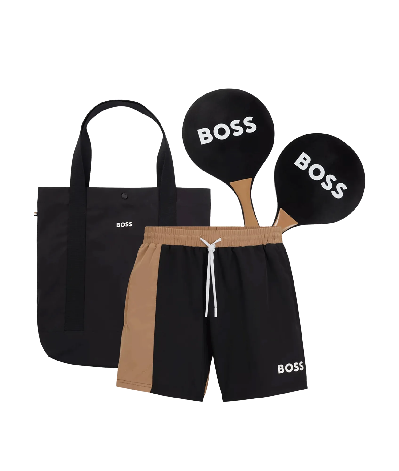 Set of Beach-ball Equipment, Swim Shorts and Bag - Black