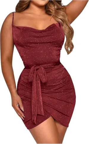 Sexy Dresses for Women 2024 Clubwear Sleeveless Halter V-Neck Ruched Waistless Night Club Bodycon Mini Party Dresses