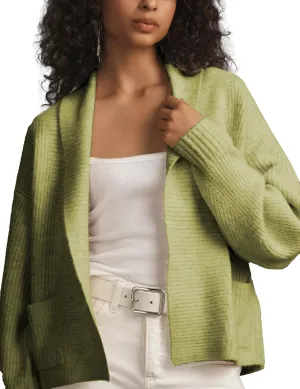 Shawl Collar Cardigan for Women Cropped Open Front Sweater Loose Casual Knitwear Chunky Knit Jacket with Pockets