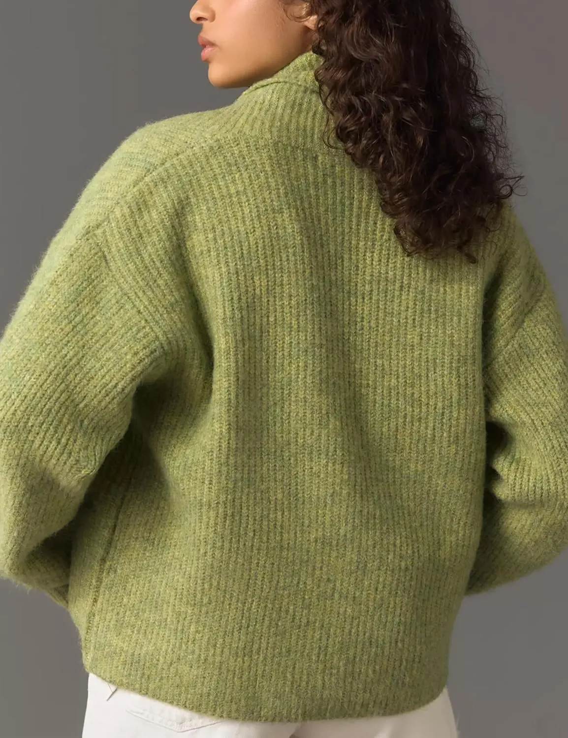 Shawl Collar Cardigan for Women Cropped Open Front Sweater Loose Casual Knitwear Chunky Knit Jacket with Pockets