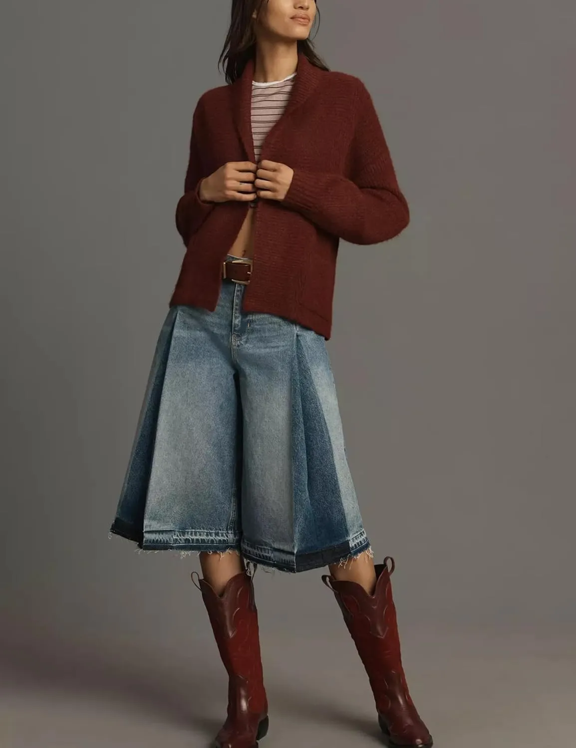 Shawl Collar Cardigan for Women Cropped Open Front Sweater Loose Casual Knitwear Chunky Knit Jacket with Pockets