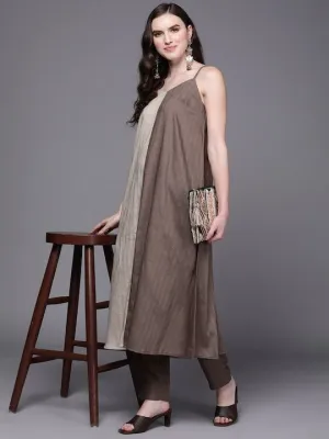 Shoulder Straps Colourblocked A-Line Kurta with Trousers