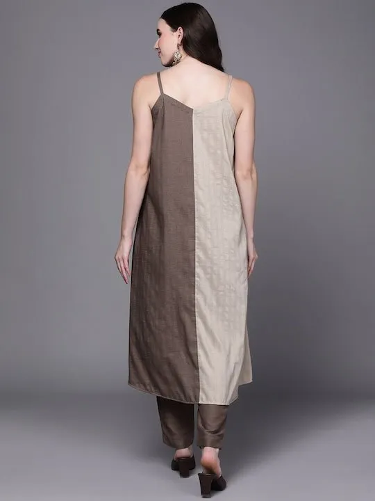 Shoulder Straps Colourblocked A-Line Kurta with Trousers