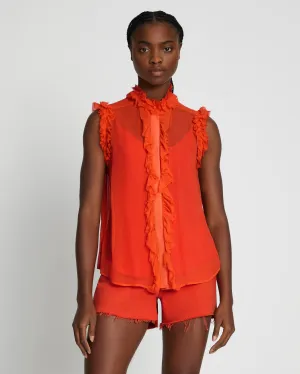 Silk Sleeveless Ruffle Top in Koi