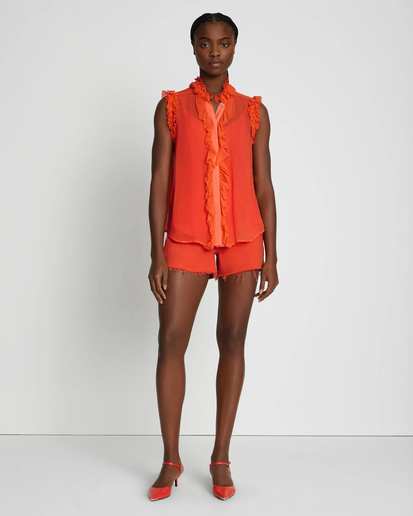 Silk Sleeveless Ruffle Top in Koi