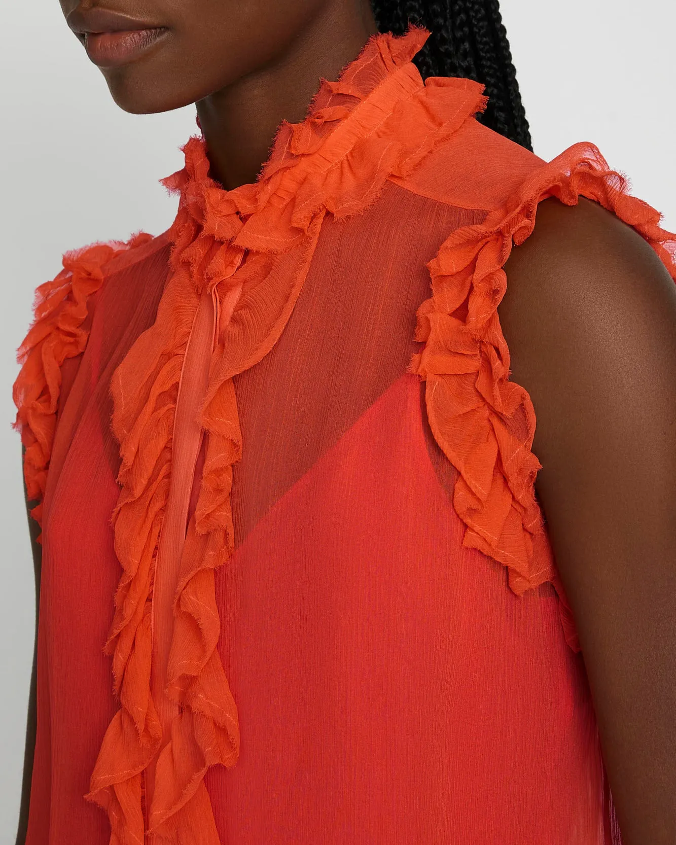 Silk Sleeveless Ruffle Top in Koi