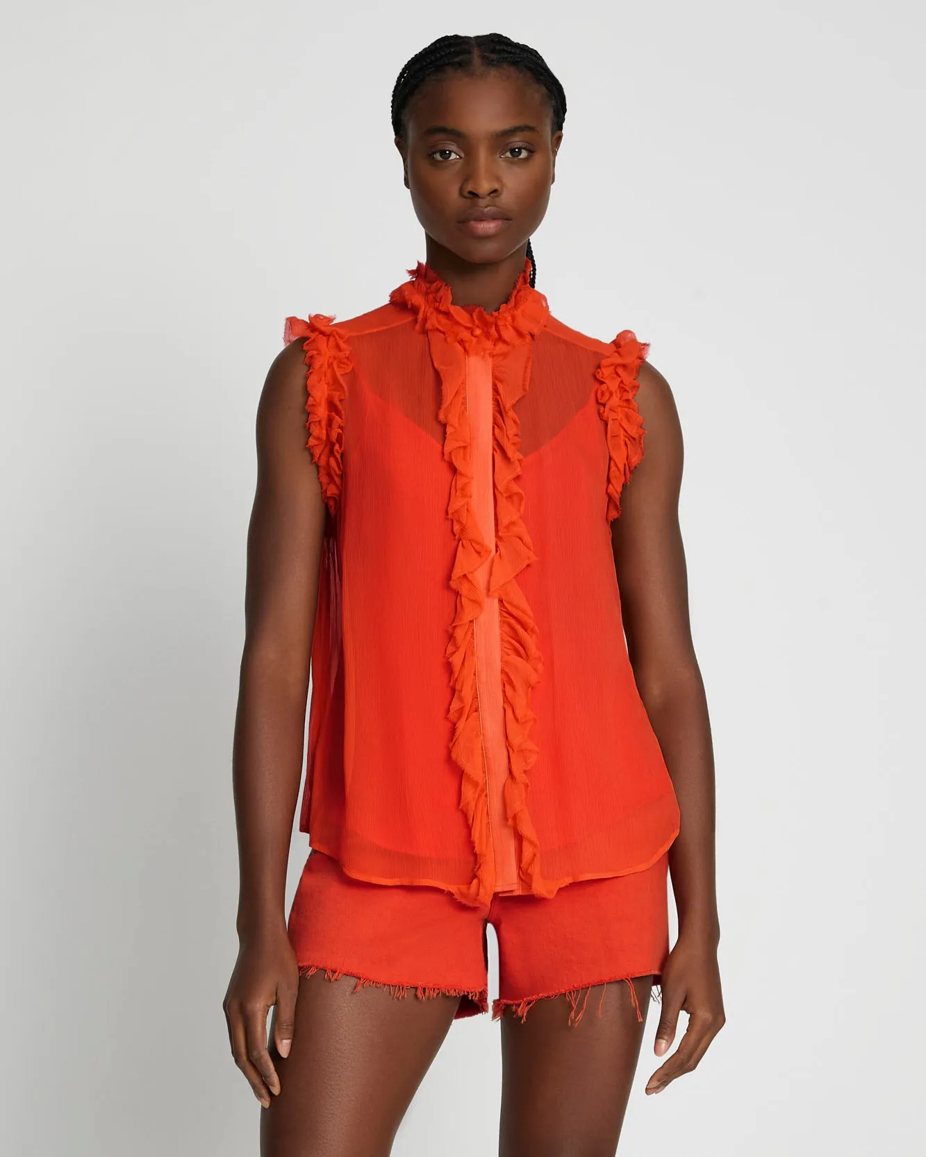 Silk Sleeveless Ruffle Top in Koi