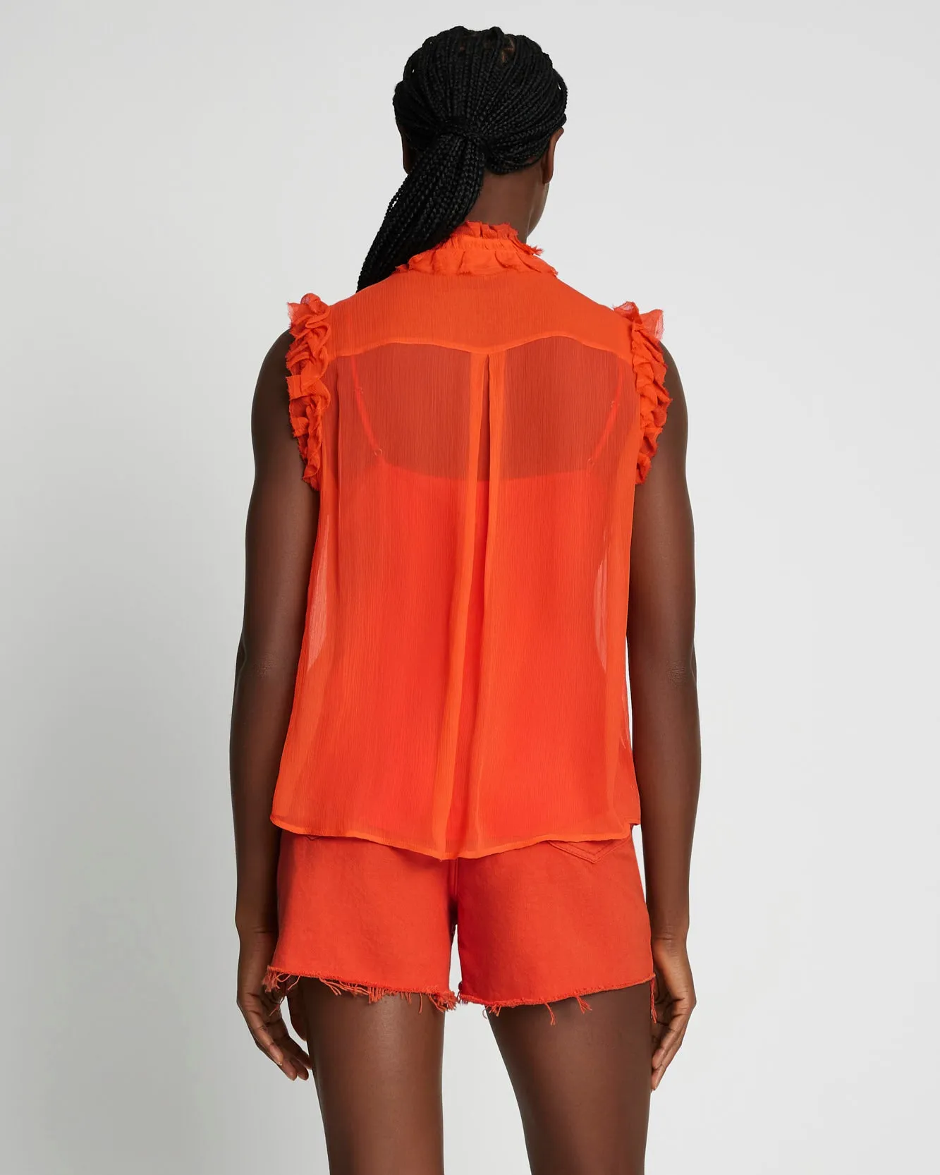 Silk Sleeveless Ruffle Top in Koi