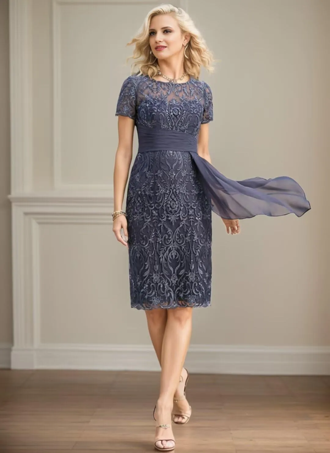 SIPUHK 2 Pieces Mother of The Bride Dresses with Jacket Lace Applique 3/4 Sleeve Bodycon Formal Dress for Women Wedding Guest