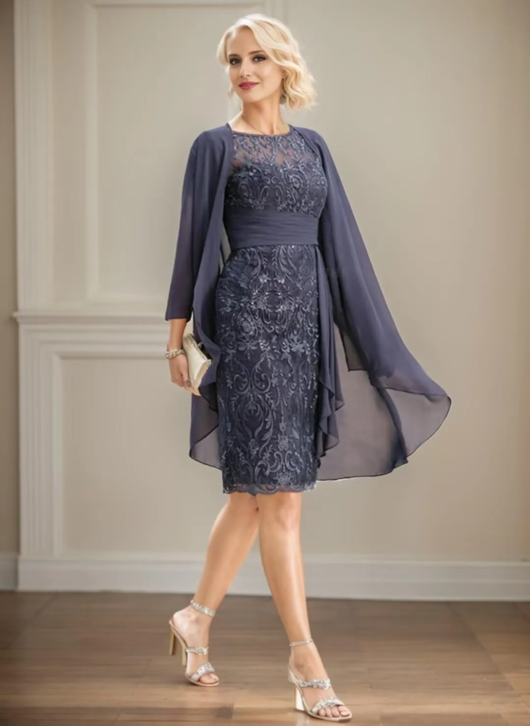 SIPUHK 2 Pieces Mother of The Bride Dresses with Jacket Lace Applique 3/4 Sleeve Bodycon Formal Dress for Women Wedding Guest