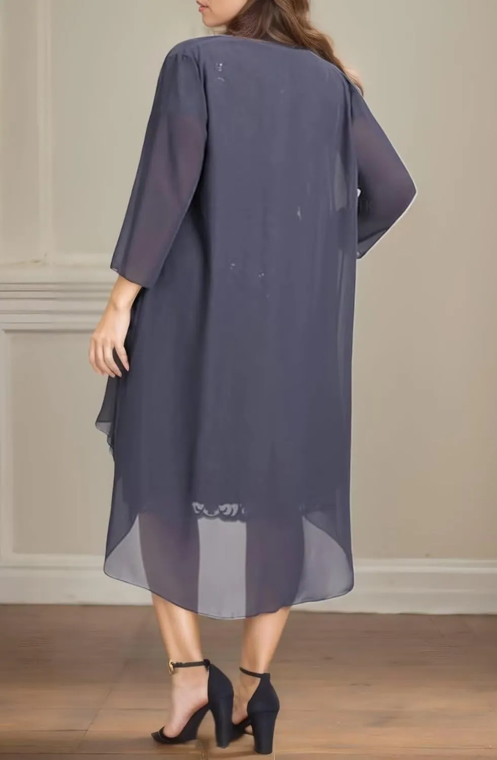 SIPUHK 2 Pieces Mother of The Bride Dresses with Jacket Lace Applique 3/4 Sleeve Bodycon Formal Dress for Women Wedding Guest