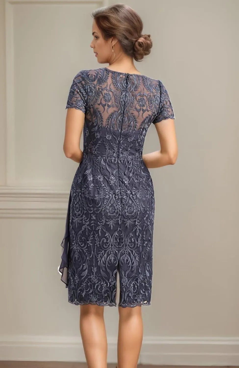 SIPUHK 2 Pieces Mother of The Bride Dresses with Jacket Lace Applique 3/4 Sleeve Bodycon Formal Dress for Women Wedding Guest