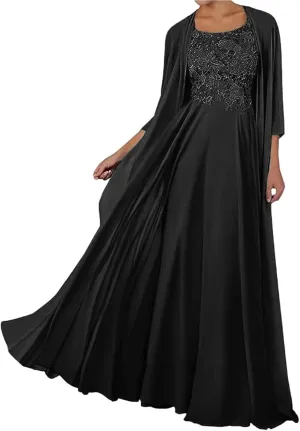 SIPUHK 2 Pieces Mother of The Bride Dresses with Jacket Lace Chiffon 3/4 Sleeve Long Formal Dress for Women Wedding Guest