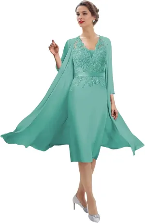 SIPUHK 2 Pieces Mother of The Bride Dresses with Jackets Lace Applique Long Sleeve Formal Dress for Women Wedding Guest