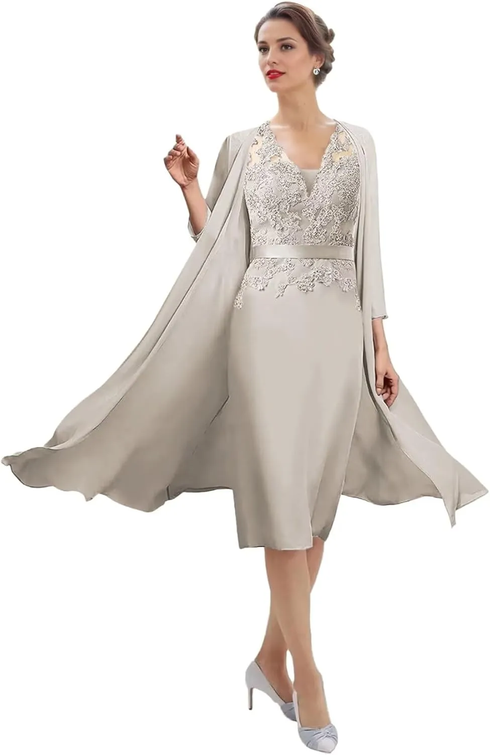 SIPUHK 2 Pieces Mother of The Bride Dresses with Jackets Lace Applique Long Sleeve Formal Dress for Women Wedding Guest