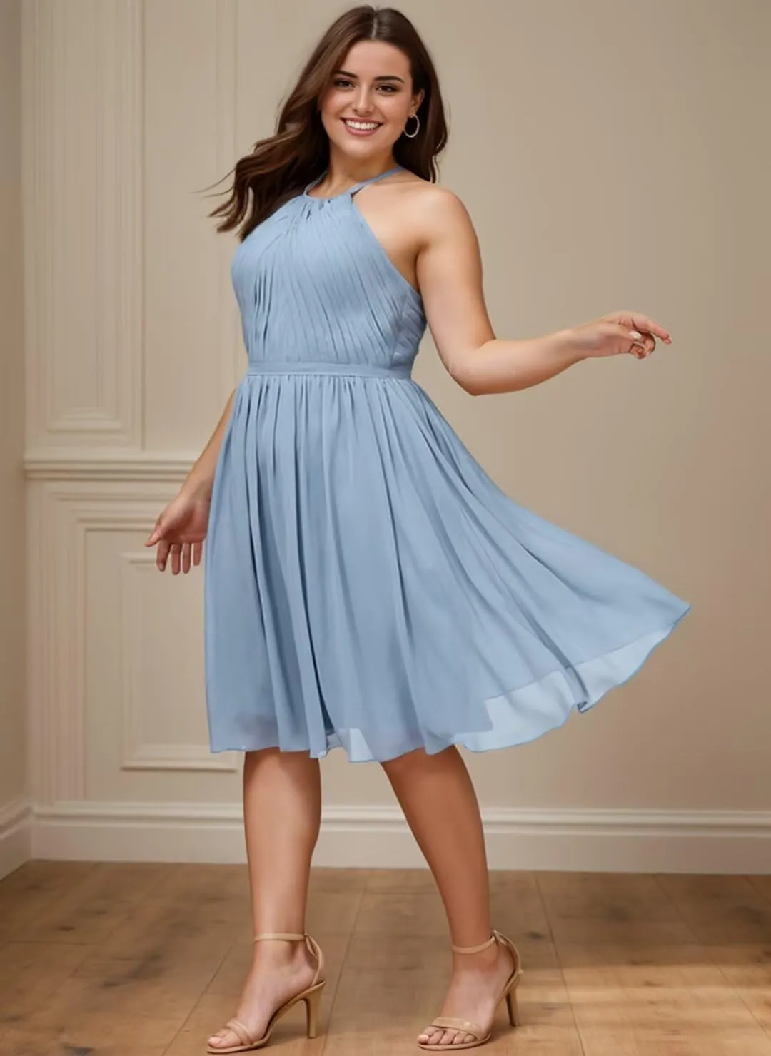SIPUHK Short Bridesmaid Dresses for Wedding Halter-Neck Formal Dress Ruched Chiffon Backless Elegant Evening Gowns for Women