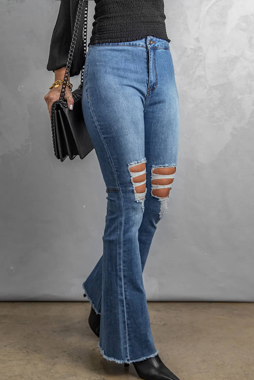 Sky High Waist Ripped Flare Jeans