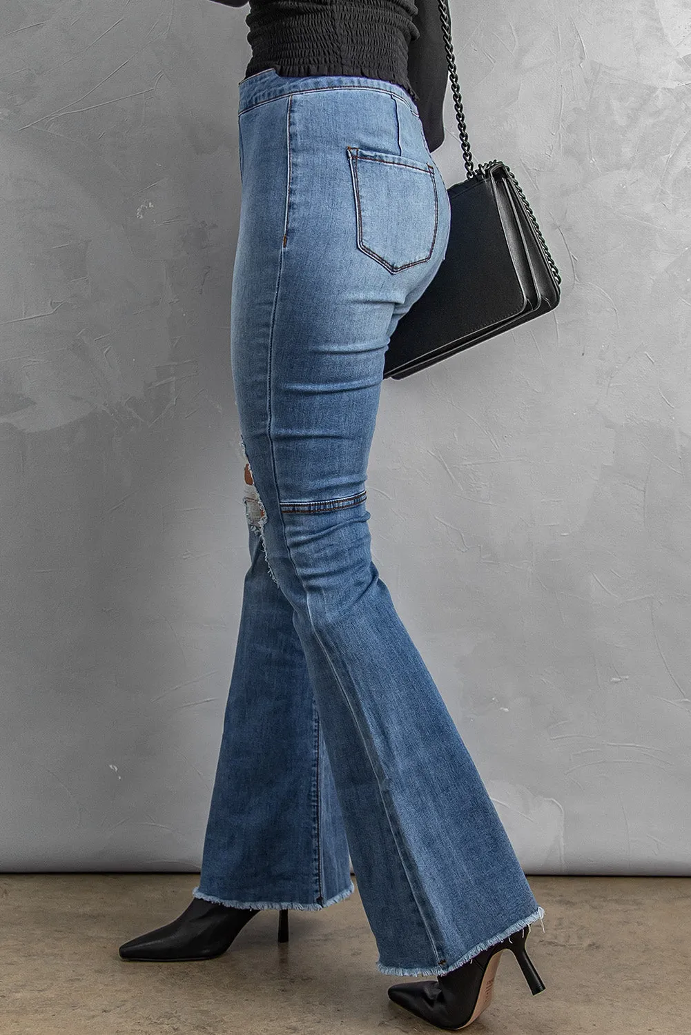Sky High Waist Ripped Flare Jeans