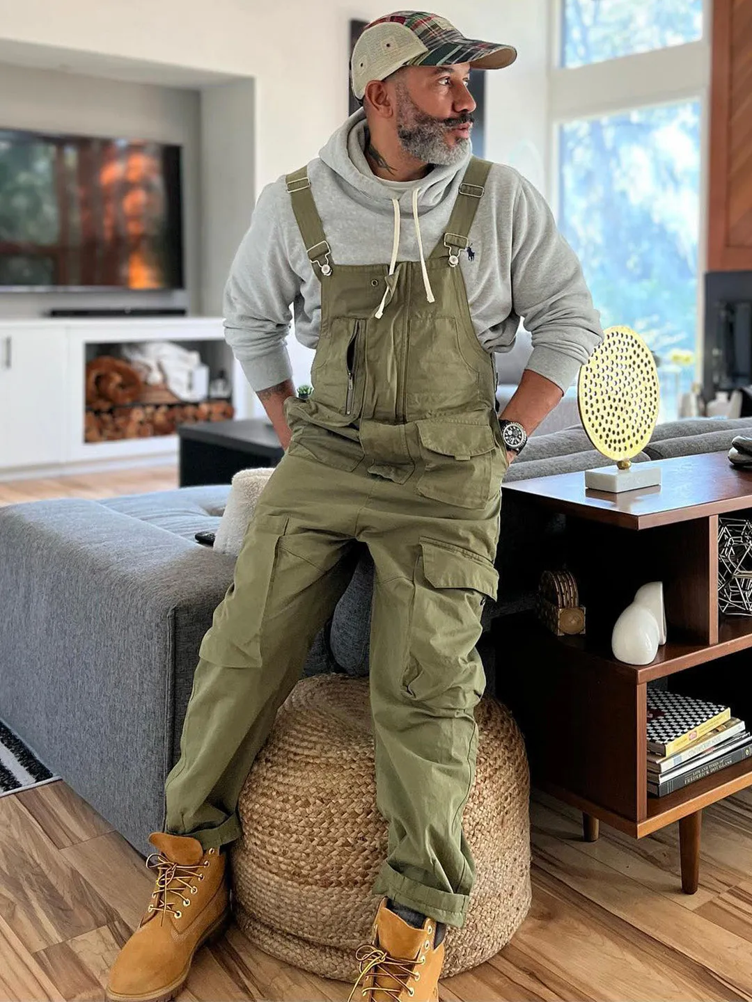 Sloppy Overalls with Large Pockets and Zipper Fly Workwear