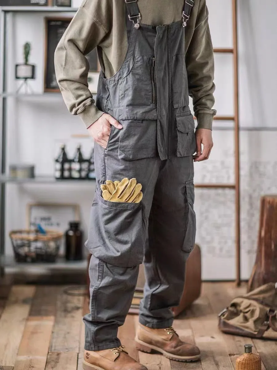 Sloppy Overalls with Large Pockets and Zipper Fly Workwear