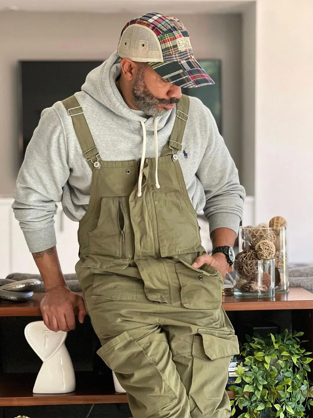 Sloppy Overalls with Large Pockets and Zipper Fly Workwear