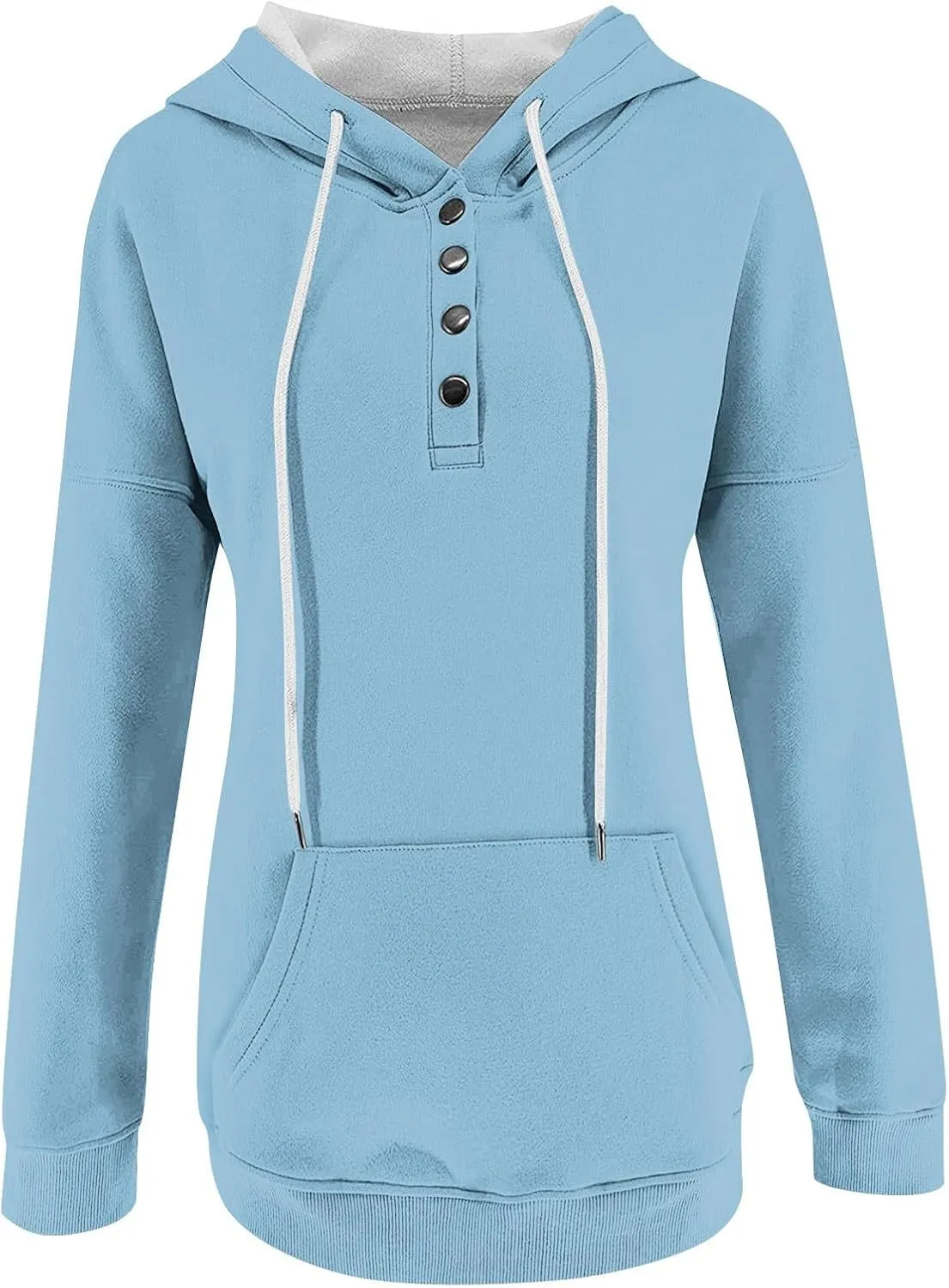 slqdgmryz Hoodies for Women Button Preppy Tunic Sweatshirt Plain Cute Hoodie Drawstring Long Sleeve Pullover with Pockets