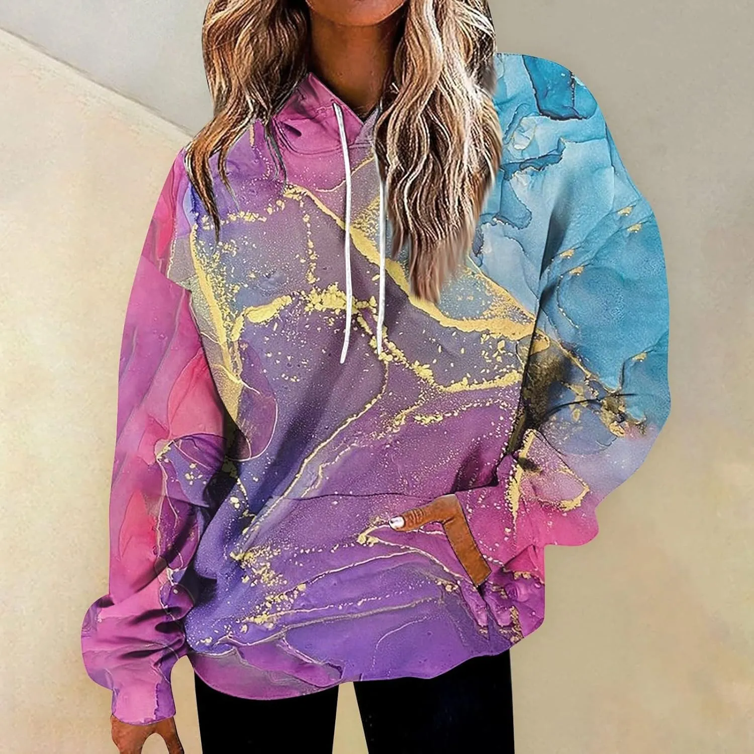 slqdgmryz Hoodies for Women Tie Dye Oversized Sweatshirt Plus Size Loose Fit Cute Hoodie Drawstring Fall Pullover with Pocket