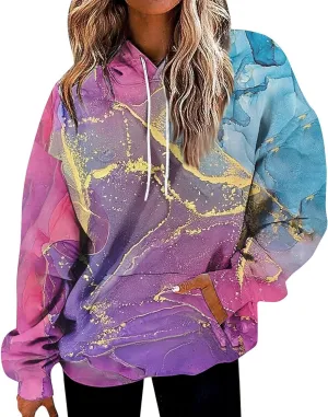 slqdgmryz Hoodies for Women Tie Dye Oversized Sweatshirt Plus Size Loose Fit Cute Hoodie Drawstring Fall Pullover with Pocket