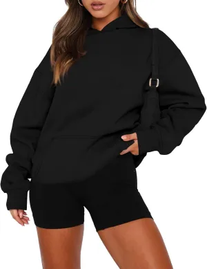 slqdgmryz Oversized Hoodies for Women Trendy Fleece Pullover Pockets Hooded Sweatshirts Preppy Plain Long Sleeve Y2k Hoodie