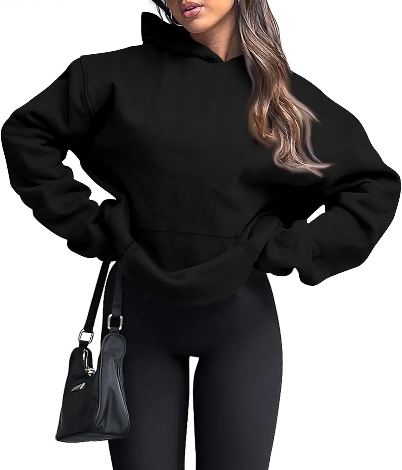 slqdgmryz Oversized Hoodies for Women Trendy Fleece Pullover Pockets Hooded Sweatshirts Preppy Plain Long Sleeve Y2k Hoodie
