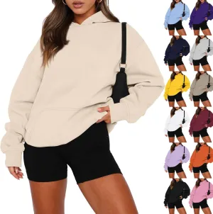 slqdgmryz Oversized Hoodies for Women Trendy Fleece Pullover Pockets Hooded Sweatshirts Preppy Plain Long Sleeve Y2k Hoodie