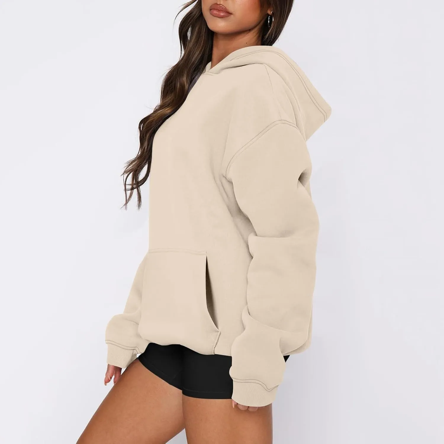 slqdgmryz Oversized Hoodies for Women Trendy Fleece Pullover Pockets Hooded Sweatshirts Preppy Plain Long Sleeve Y2k Hoodie