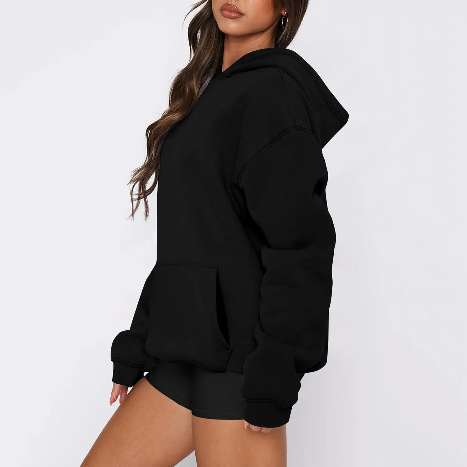 slqdgmryz Oversized Hoodies for Women Trendy Fleece Pullover Pockets Hooded Sweatshirts Preppy Plain Long Sleeve Y2k Hoodie