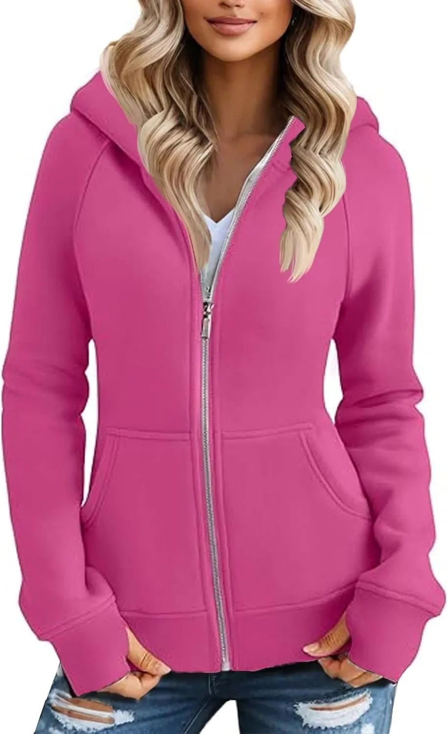 slqdgmryz Womens Zip Up Hoodies Winter Fleece Jacket Althletic Oversized Hooded Sweatshirt Plain Y2k Hoodie with Pockets