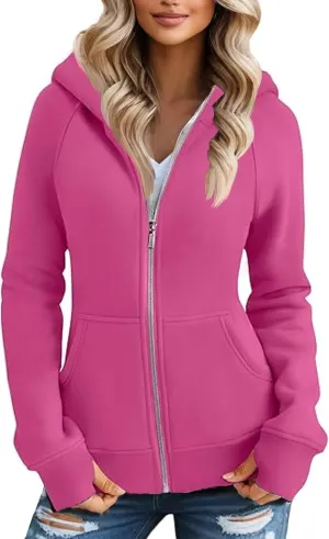 slqdgmryz Womens Zip Up Hoodies Winter Fleece Jacket Althletic Oversized Hooded Sweatshirt Plain Y2k Hoodie with Pockets