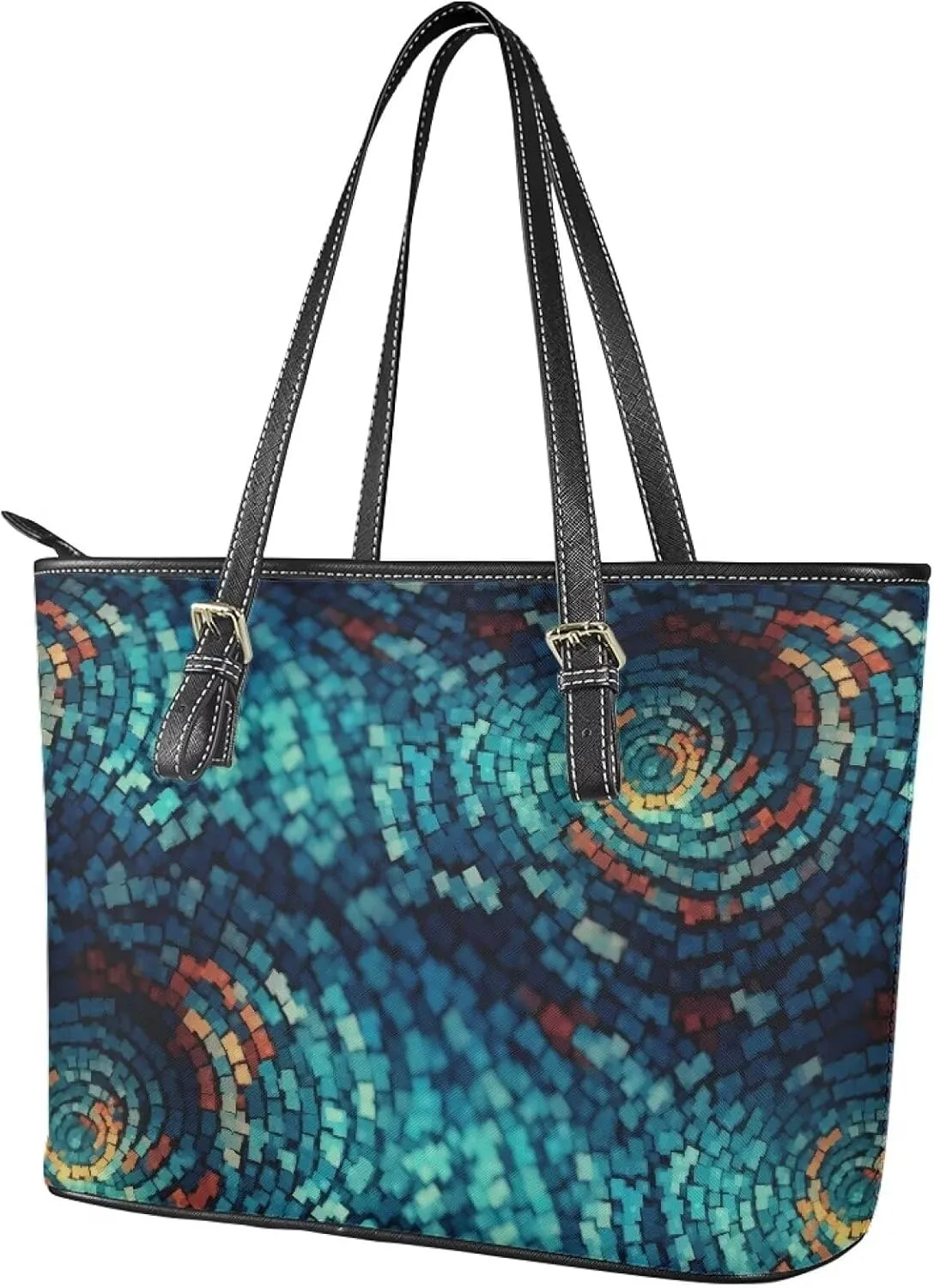 Soft Leather Tote Bag Purse for Women, Abstract Art Casual Zipper Summer Beach Tote Bags Large Travel Handbags