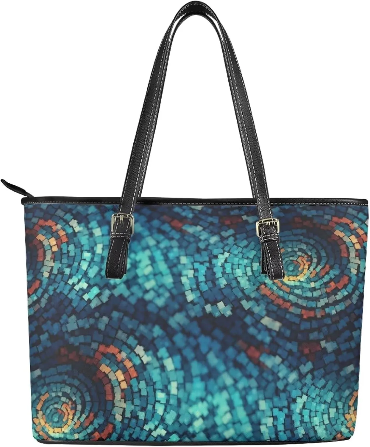 Soft Leather Tote Bag Purse for Women, Abstract Art Casual Zipper Summer Beach Tote Bags Large Travel Handbags