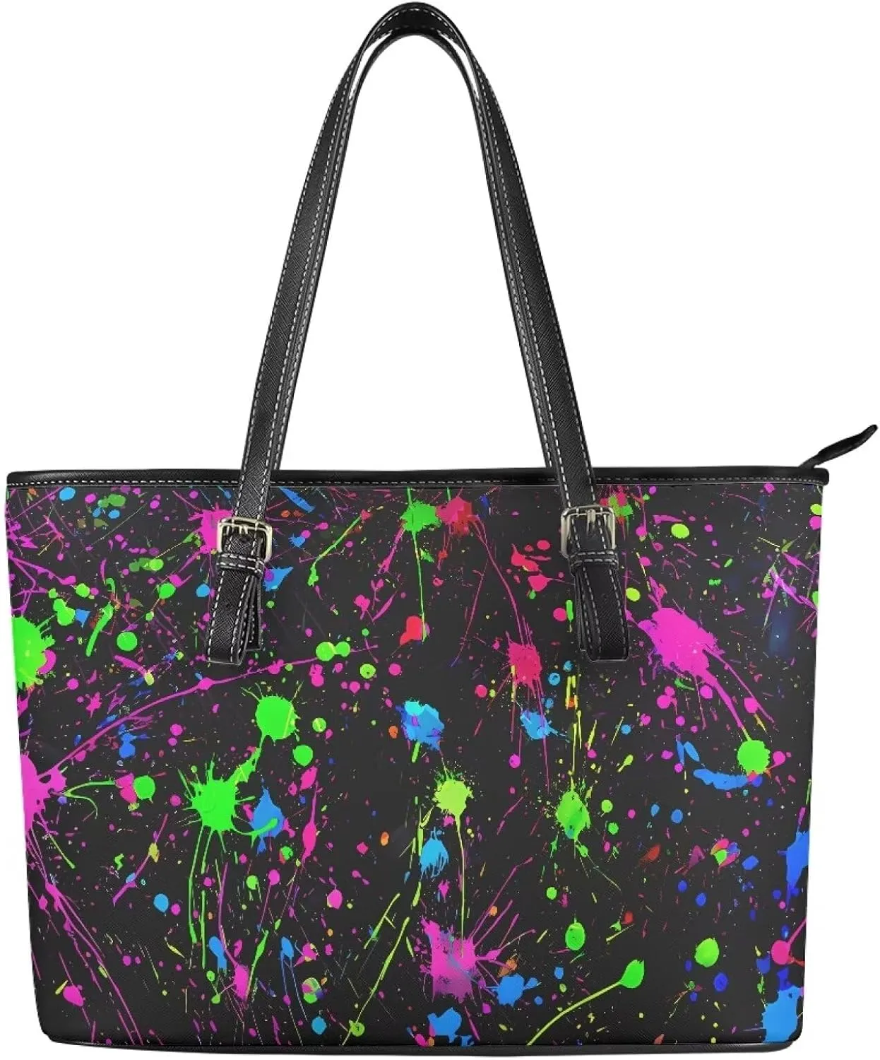 Soft Leather Tote Bag Purse for Women, Abstract Art Casual Zipper Summer Beach Tote Bags Large Travel Handbags
