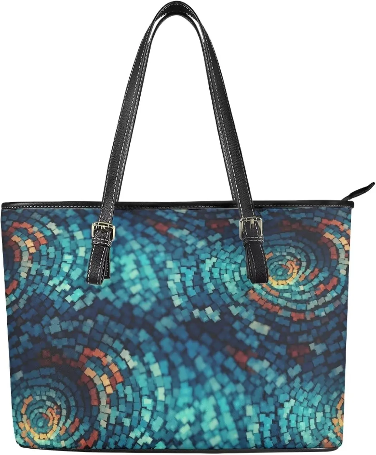 Soft Leather Tote Bag Purse for Women, Abstract Art Casual Zipper Summer Beach Tote Bags Large Travel Handbags